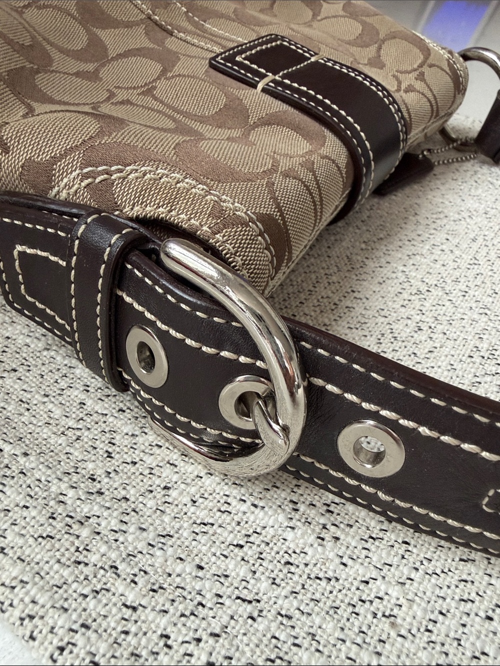 Coach Beige & Dark Brown Signature Shoulder Bag - Picture 3 of 5